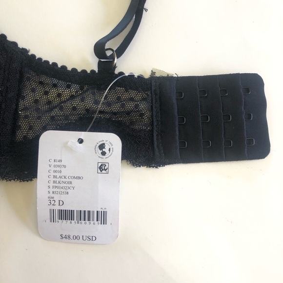 Free People Black Mid Week Dotted Mesh Underwire Bra Size 32D - Picture 10 of 12